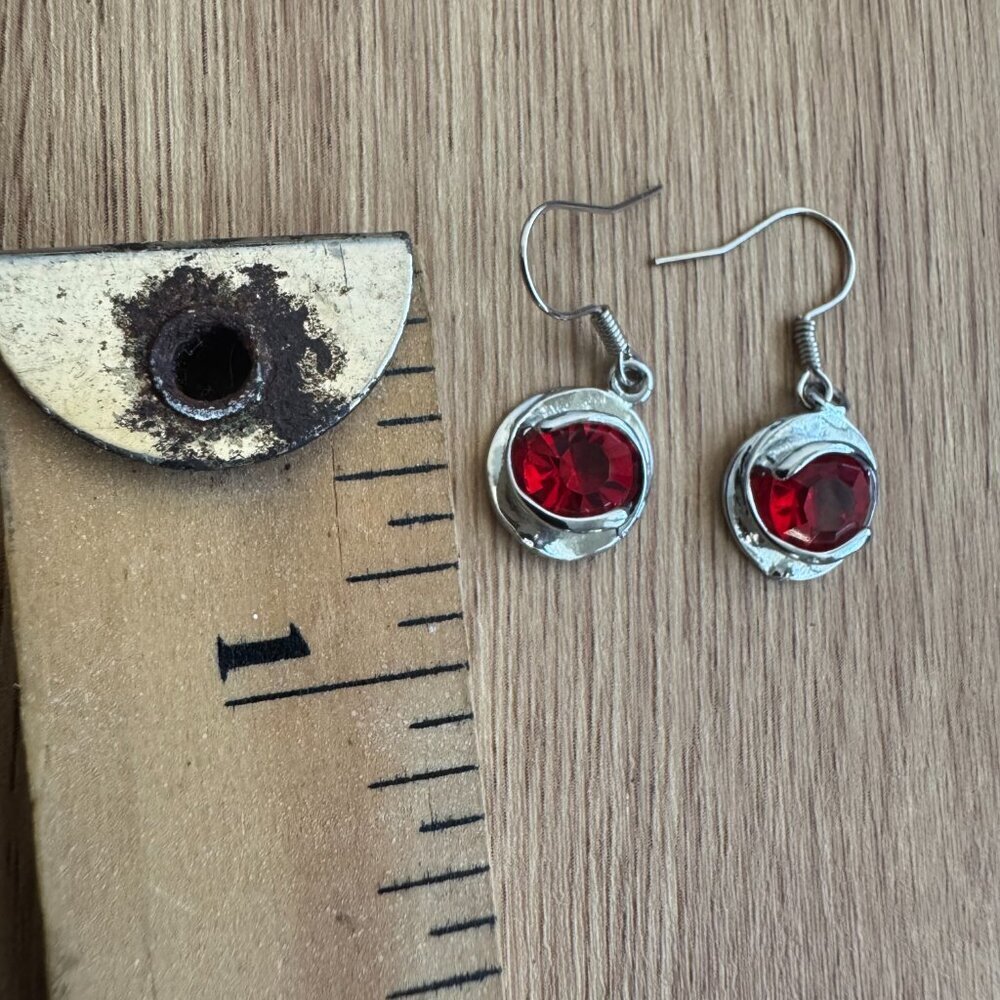Sterling Silver Red Crystal Necklace & Earrings Set - Picture 12 of 16